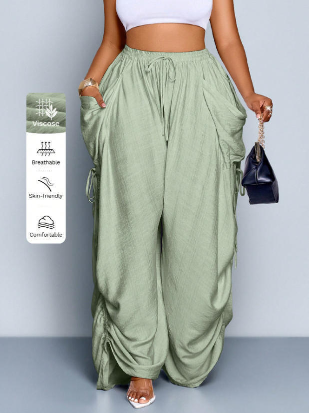 Women's High-Waist Linen Drawstring Pants