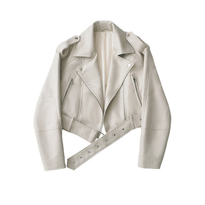 Womens Two-Tone PU Leather Jacket