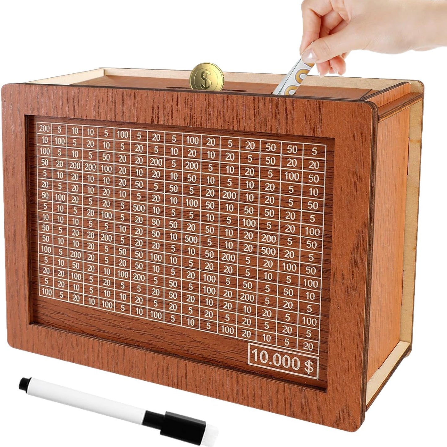 Wooden Piggy Bank with Money Counter