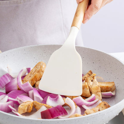 Wooden-handle silicone kitchen utensils