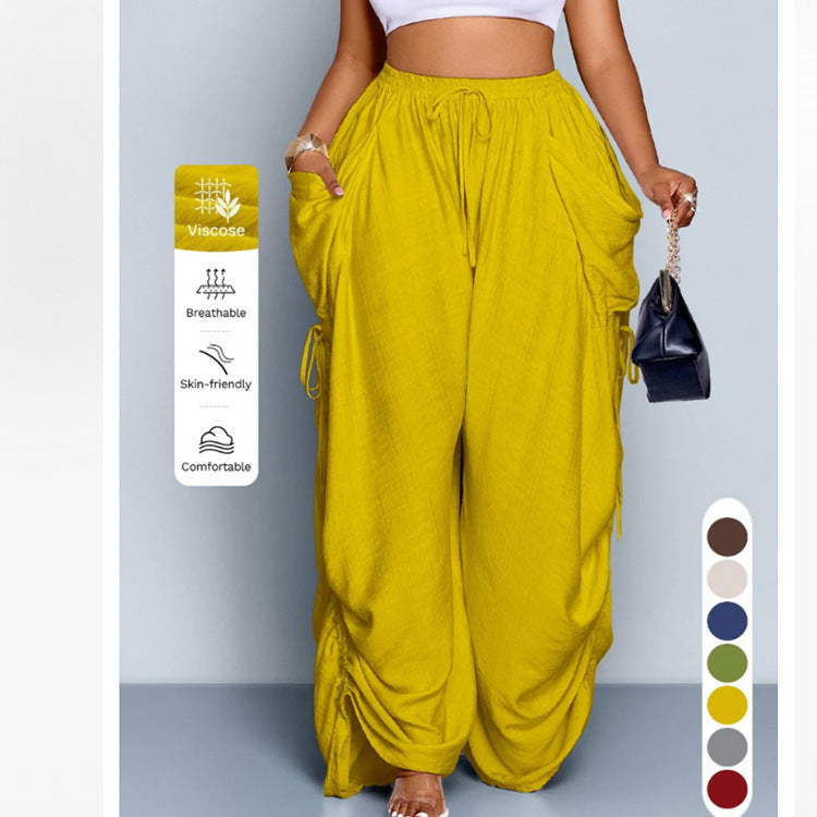 Women's High-Waist Linen Drawstring Pants