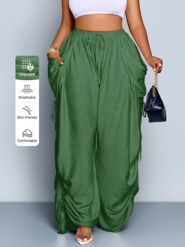 Women's High-Waist Linen Drawstring Pants