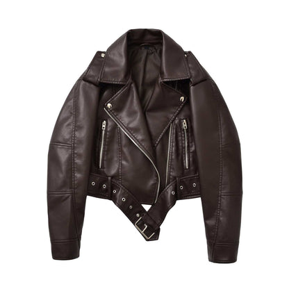 Womens Two-Tone PU Leather Jacket