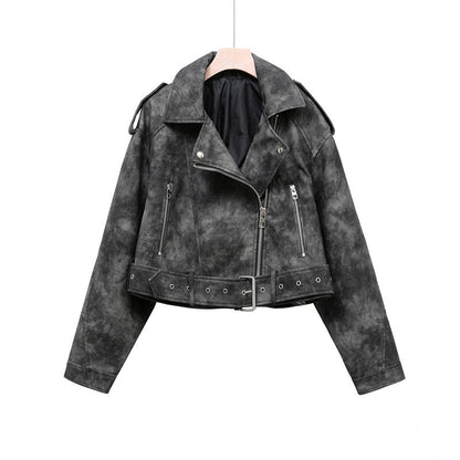 Womens Two-Tone PU Leather Jacket