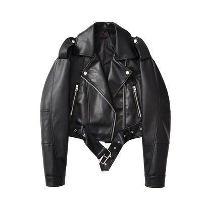 Womens Two-Tone PU Leather Jacket