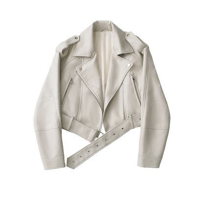 Womens Two-Tone PU Leather Jacket
