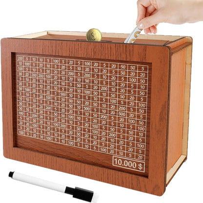 Wooden Piggy Bank with Money Counter