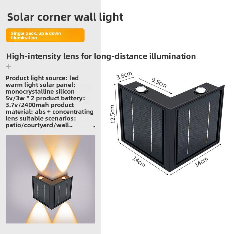 Solar Powered 90 Degree Corner Wall Light Outdoor Garden Lighting
