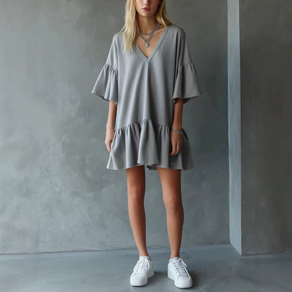 Womens Ruffled V-Neck Summer Dress
