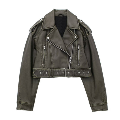 Womens Two-Tone PU Leather Jacket