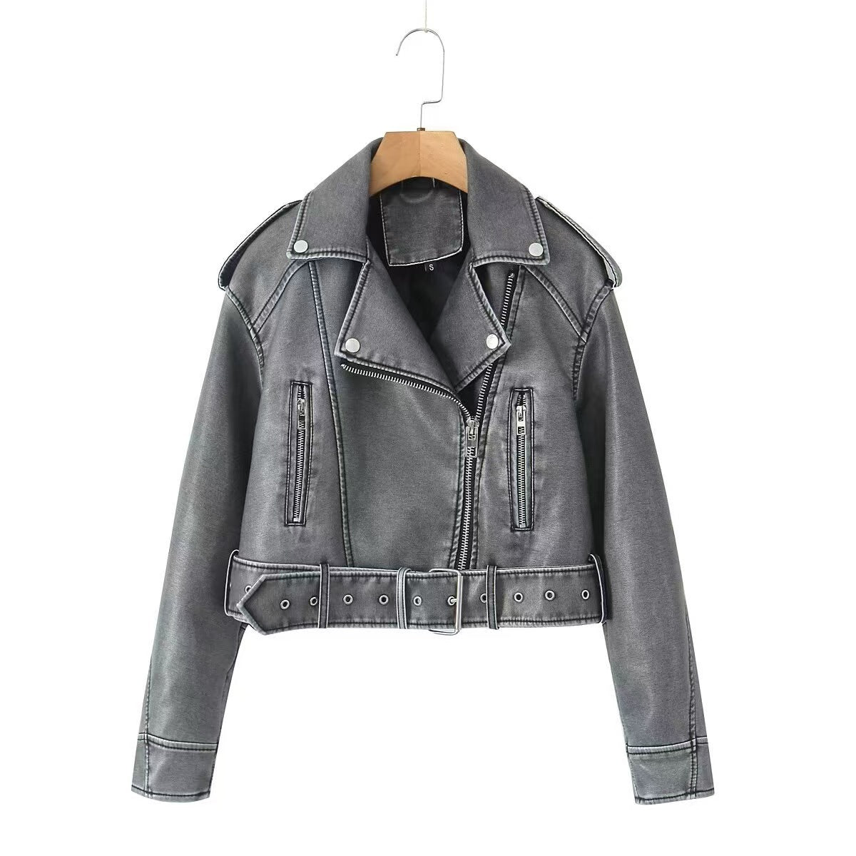 Womens Two-Tone PU Leather Jacket