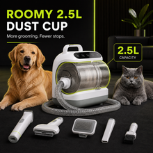 Roomy 2.5L dust cup for fewer stops during pet grooming