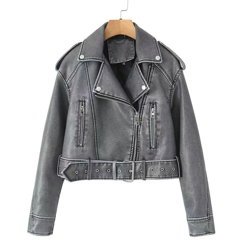 Womens Two-Tone PU Leather Jacket