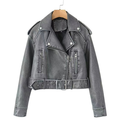 Womens Two-Tone PU Leather Jacket