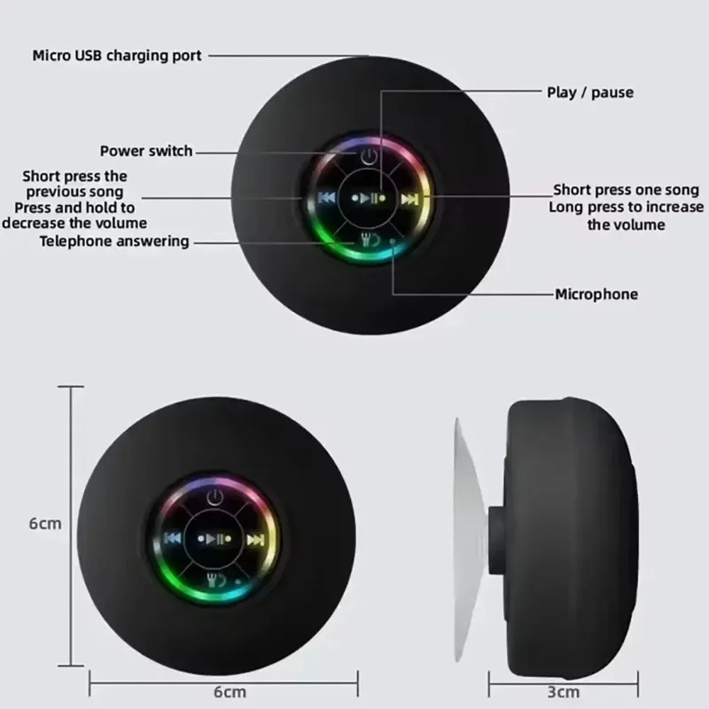 New Bathroom Waterproof Wireless LED Bluetooth Speaker Mini Portable Strong Suction Cup Speaker Outdoor Sports Stereo Speaker