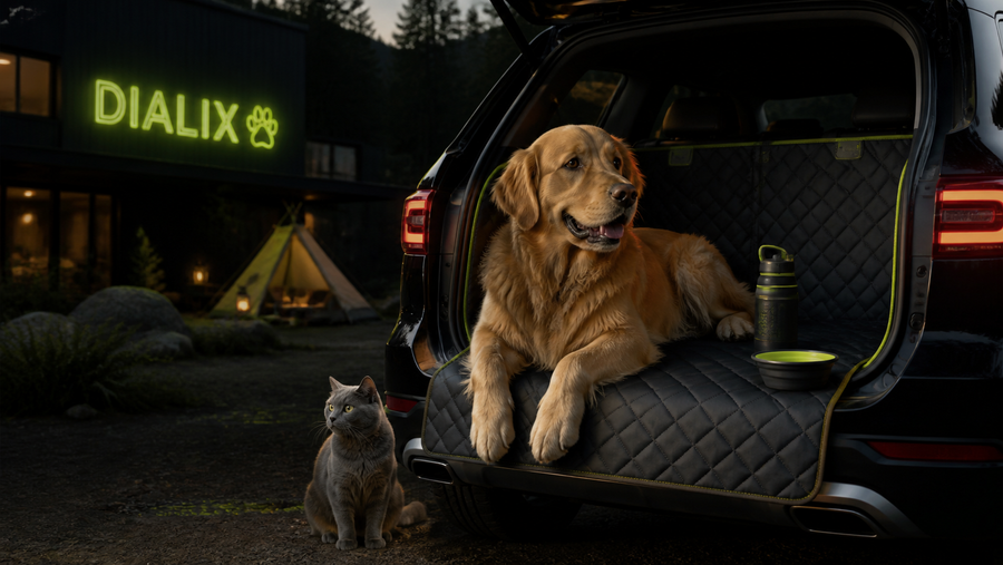 Pet travel essentials ready for an outdoor adventure