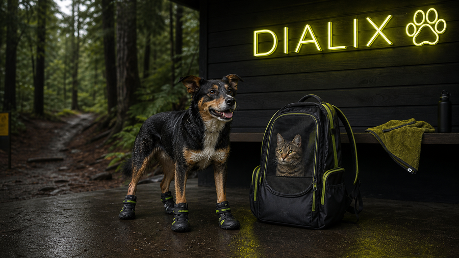 Pet travel essentials ready for an outdoor adventure
