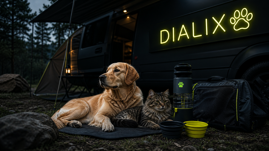 Pet travel essentials ready for an outdoor adventure